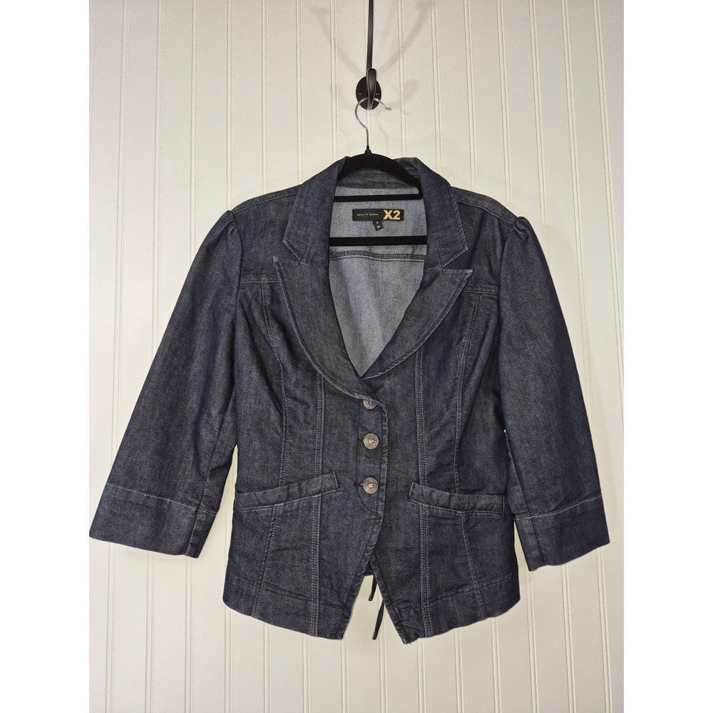 X2 Quality Denim Dark Wash Corset Back Blazer Jacket 3/4 Sleeve Womens Medium